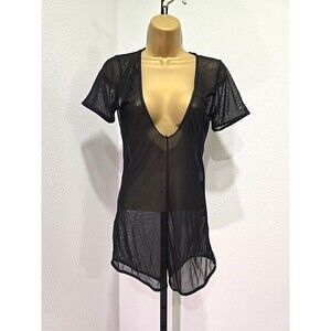 NWT Stylish Swimwear Coverup Women S Edgy Goth Sexy Black Sheer Mesh Romper Swim